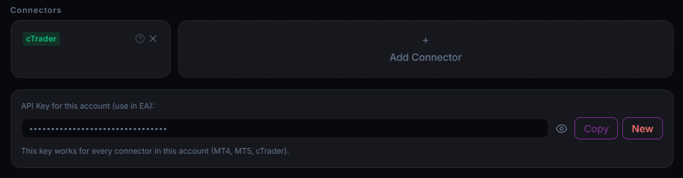 Traders Vault connectors - API key copy