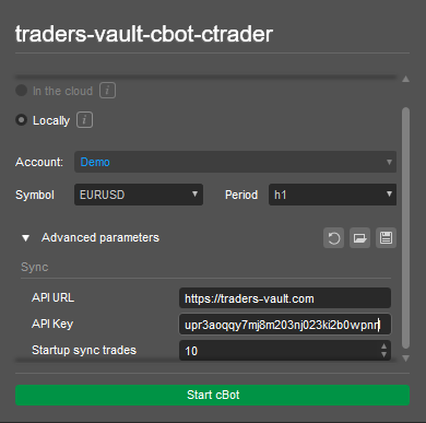cBot API key input
