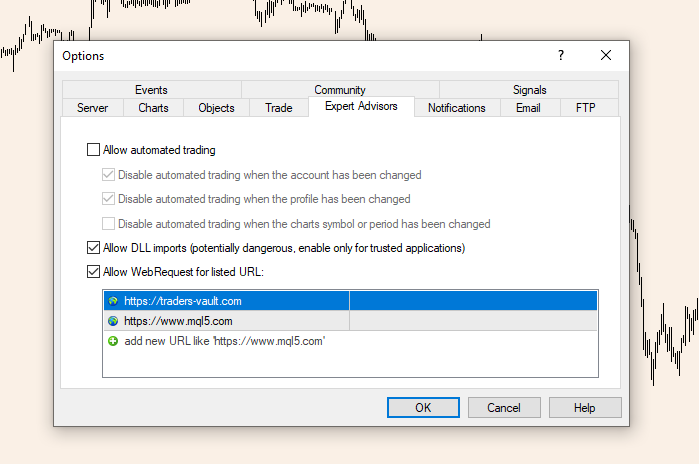 Expert Advisors options