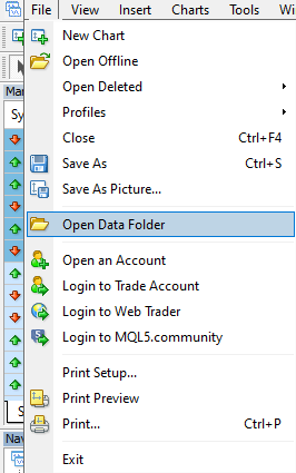 File menu > Open Data Folder